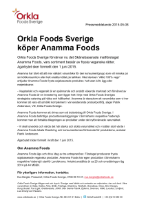 Orkla Foods Sverige köper Anamma Foods