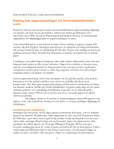 Katalog över papyrussamlingen vid Universitetsbiblioteket i Lund