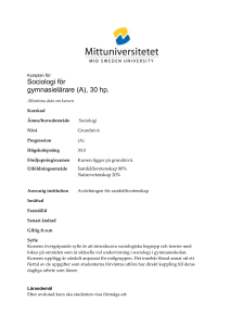 Sociologi för gymnasielärare (A), 30 hp.