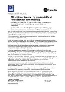 300 miljoner kronor i ny riskkapitalfond för nystartade teknikföretag