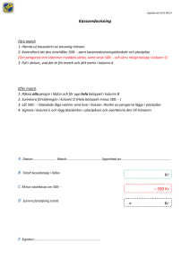 Kassaredovisning Kr – 500 Kr = Kr
