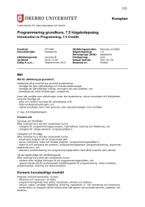 Kursplan Programmering grundkurs, 7,5 högskolepoäng