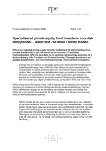 Pressmeddelande 31 oktober 2003 Sidan 1 (2) Specialiserad