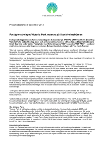 Fastighetsbolaget Victoria Park noteras på Stockholmsbörsen