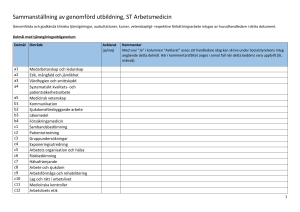 Sammanställning av genomförd utbildning, ST Arbetsmedicin
