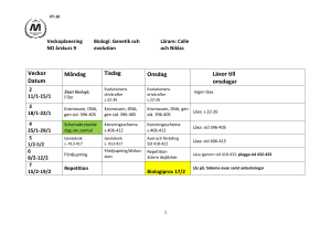Veckoplanering NO årskurs 9 Biologi: Genetik och evolution Lärare