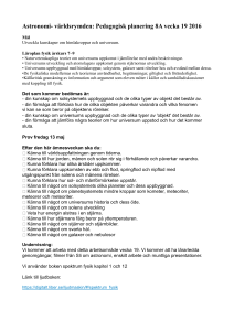 Astronomi- världsrymden: Pedagogisk planering 8A vecka 19 2016