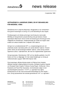 astrazeneca lanserar zomig, en ny behandling för migrän, i kina