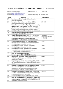 PLANERING FÖR PSYKOLOGI 1 KLASS SAA11 år 2011-2012