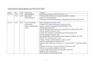 Lektionsplanering Kandidatkursen RET K13 HT 2017 Datum Tid
