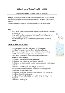 Målbeskrivning ”Ekologi” 9C/9D Ht 2011