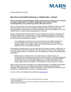 Mars först med kraftfull sänkning av mättade fetter i choklad