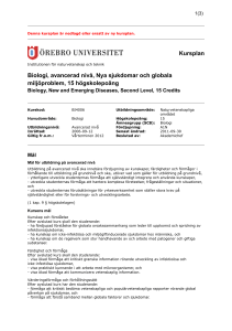 Kursplan Biologi, avancerad nivå, Nya sjukdomar och globala