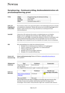 Kursplanering – Databasutveckling, databasadministration och