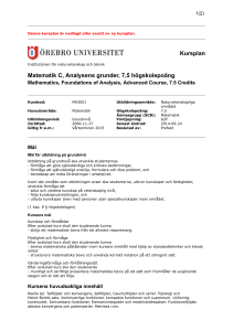 Kursplan Matematik C, Analysens grunder, 7,5 högskolepoäng