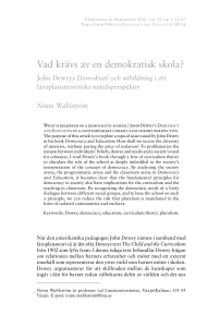 Ninni Wahlström - Vad krävs av en demokratisk skola John Deweys