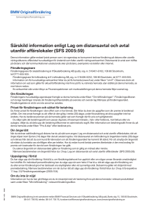 Särskild information enligt Lag om distansavtal och avtal utanför