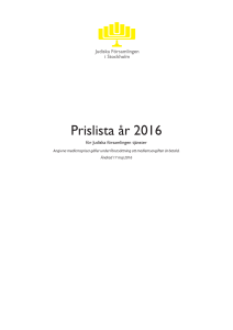 Prislista år 2016 - Judiska Församlingen i Stockholm