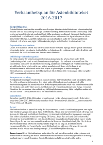 Verksamhetsplan fö r Asienbibliöteket 2016-2017