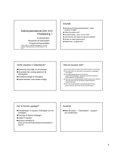 Datorsystemteknik DAV A14 Föreläsning 1