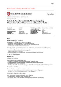 Kursplan Retorik C, Retorikens didaktik, 7,5 högskolepoäng