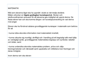 MATEMATIK Mål som eleverna lägst ska ha uppnått i slutet av det