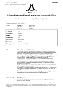 Informationsbehandling och programmeringsmetodik 15 hp
