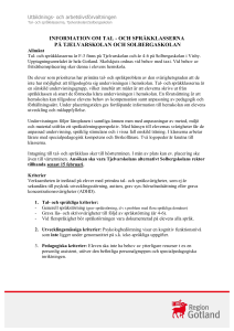 INFORMATION OM TAL - OCH SPRÅKKLASSERNA PÅ