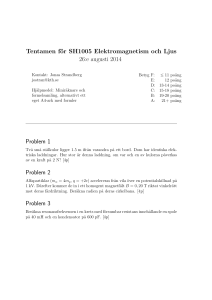 Tentamen för SH1005 Elektromagnetism och Ljus 26:e augusti 2014