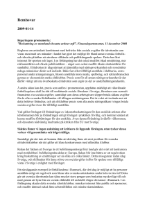 Hela vårt remissvar till Finansdepartementet går