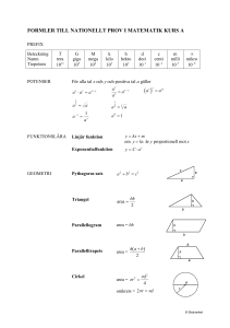 formler till nationellt prov i matematik kurs a