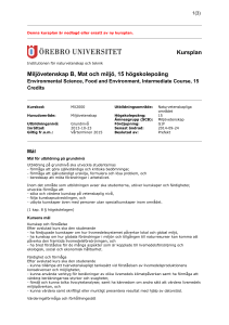 Kursplan Miljövetenskap B, Mat och miljö, 15 högskolepoäng