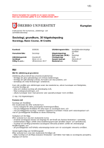 Kursplan Sociologi, grundkurs, 30 högskolepoäng