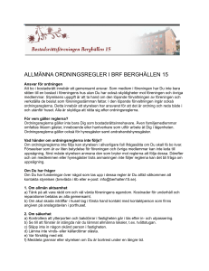 ALLMÄNNA ORDNINGSREGLER I BRF BERGHÄLLEN 15