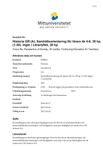 Historia GR (A), Samhällsorientering för lärare åk 4-6, 30 hp. (1