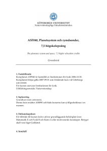 ASF040, Planetsystem och rymdsonder, 7,5 högskolepoäng