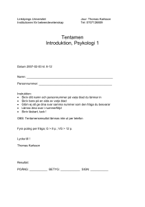 Tentamen Introduktion, Psykologi 1 - IBL