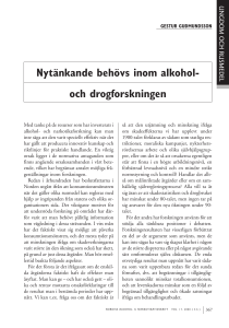 Nytänkande behövs inom alkoholoch drogforskningen
