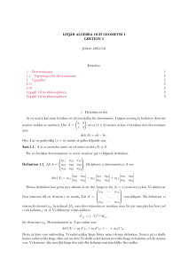 LINJÄR ALGEBRA OCH GEOMETRI I LEKTION 3 Innehåll 1