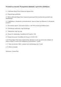 Protokoll styrelsemöte Wrångebäcks Båtklubb 2 april 2016, klubbhuset