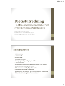 födoämnesöverkänslighet med symtom från mag