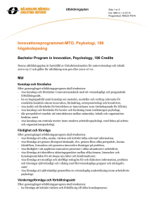 Innovationsprogrammet-MTO, Psykologi, 180 högskolepoäng
