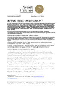 Här är alla finalister till Frannygalan 2017