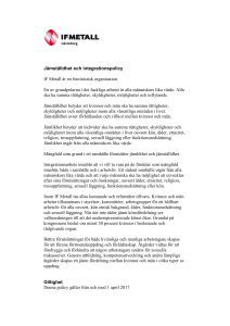 Jämställdhet och integrationspolicy IF Metall är en feministisk