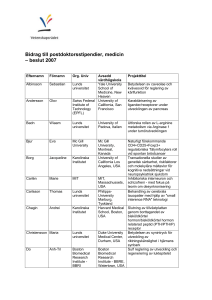 Bidrag till postdoktorsstipendier, medicin – beslut 2007