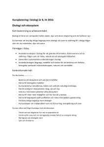 Kursplanering i biologi år 8, ht 2016 Ekologi och