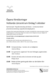 Öppna föreläsningar Vetlanda Lärcentrum lördag 5 oktober