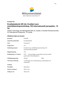 Kvalitetsteknik GR (A), Kvalitet inom samhällsentreprenörskap: Ett