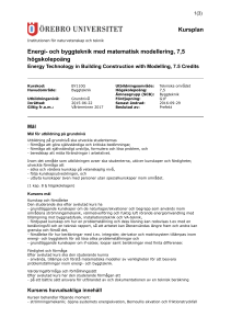 Kursplan Energi- och byggteknik med matematisk modellering, 7,5