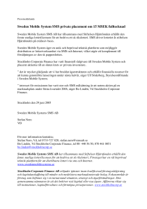Sweden Mobile System SMS private placement om 15 MSEK